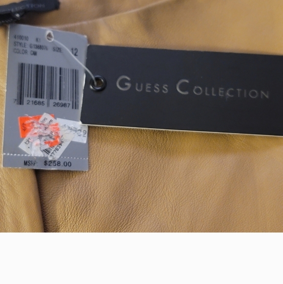 NWT Guess Collection Tan Leather Pants Women's 12 Buttery Soft Lined Fringe - Picture 7 of 7